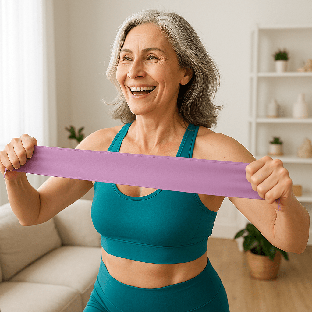 femme 65 ans etire elastique musculation en douceur 