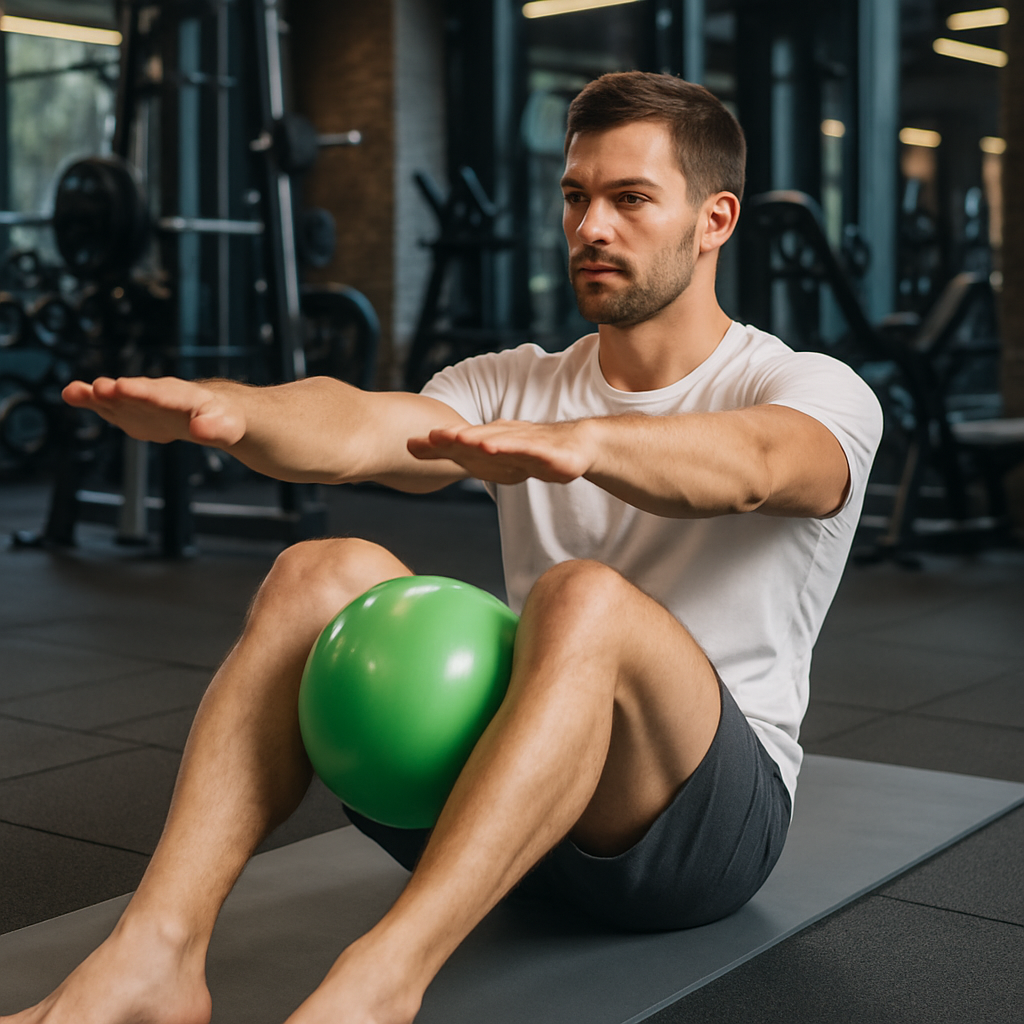 Swiss Ball Vitalité 55+ homme pratique redressement assis avec ballon vert