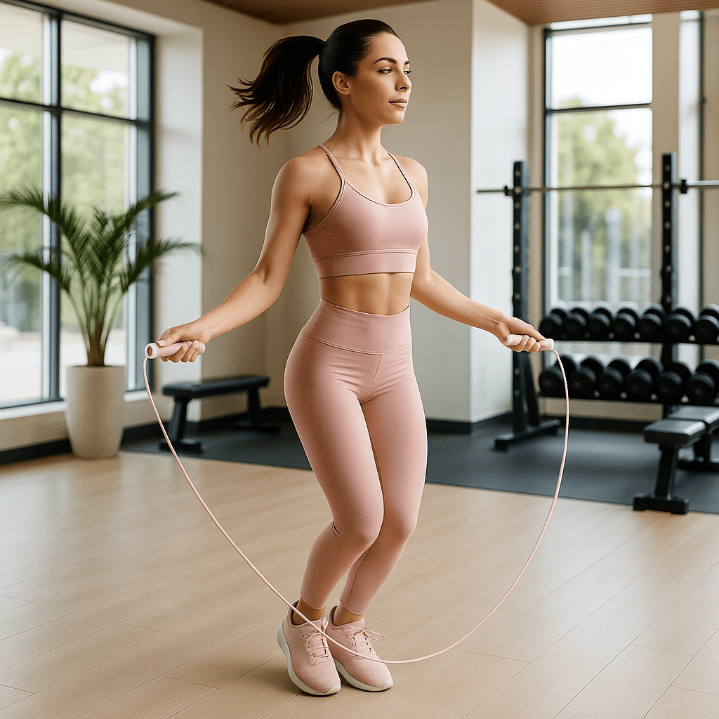 femme cardio gym maison corde a sauter 