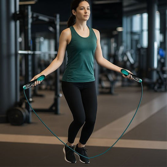 Corde a sauter sans corde femme sautant au gym