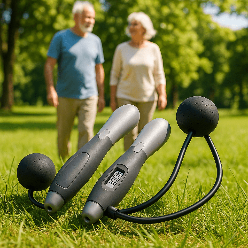 couple 70 ans se prepare exercice avec corde a sauter sans corde VitaNova Noir et gris