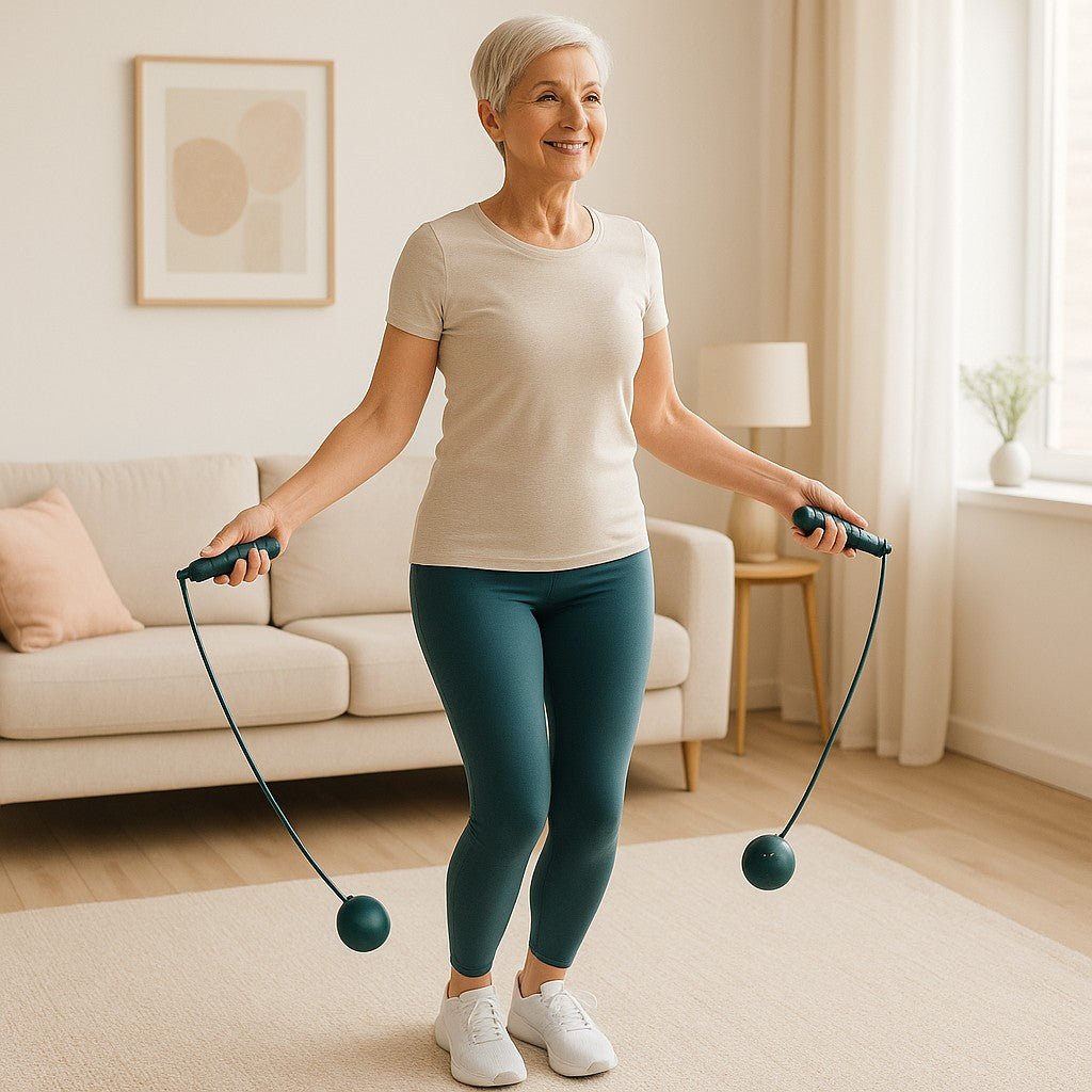 femme 65 ans pratique avec corde a sauter sans corde VitaNova Noir et vert