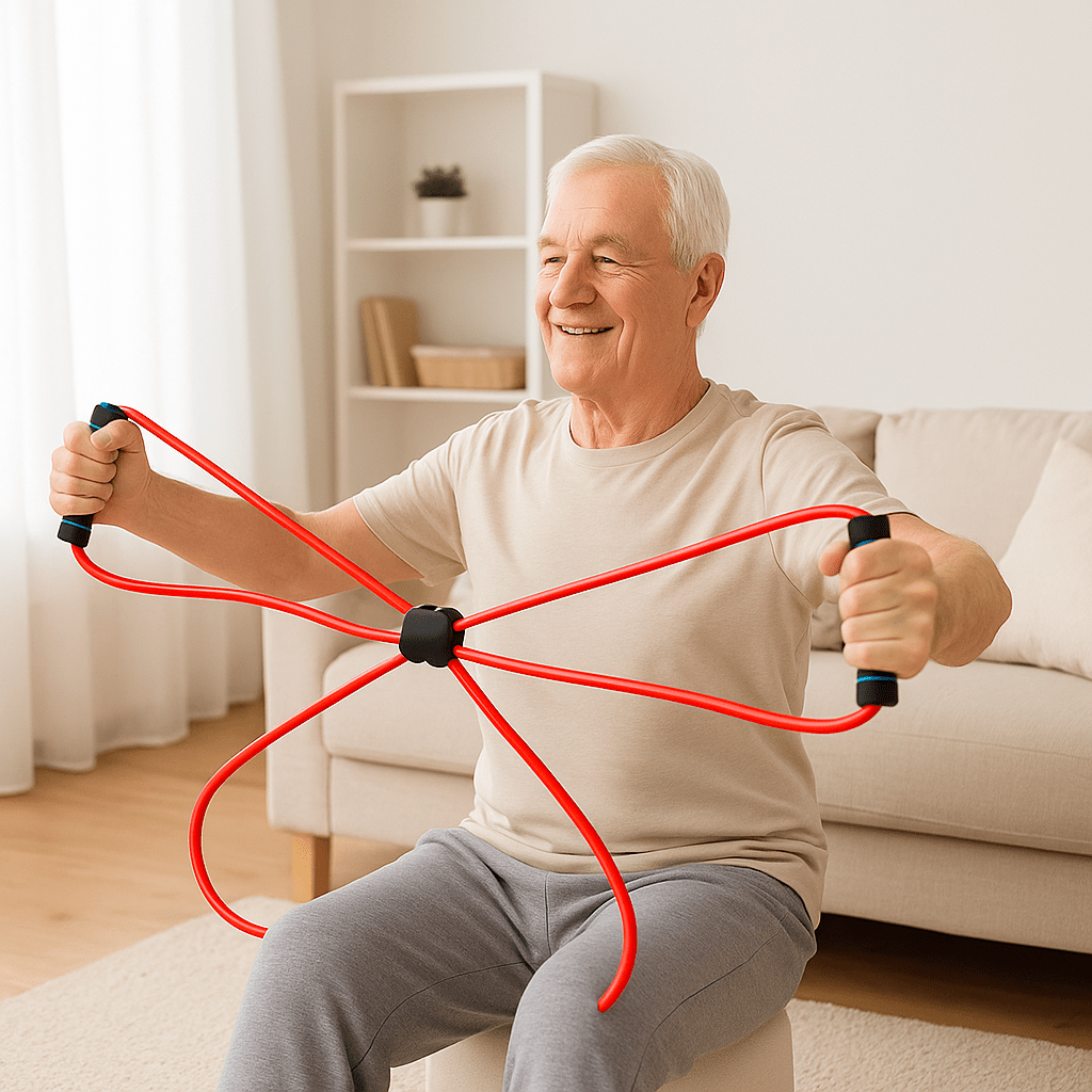 elastique musculation homme assis entraine jambe et bras