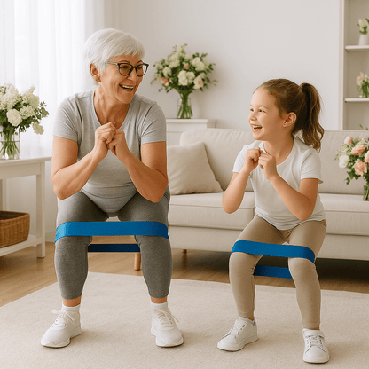 Elastique musculation grand-mere entraine petite fille plaisir