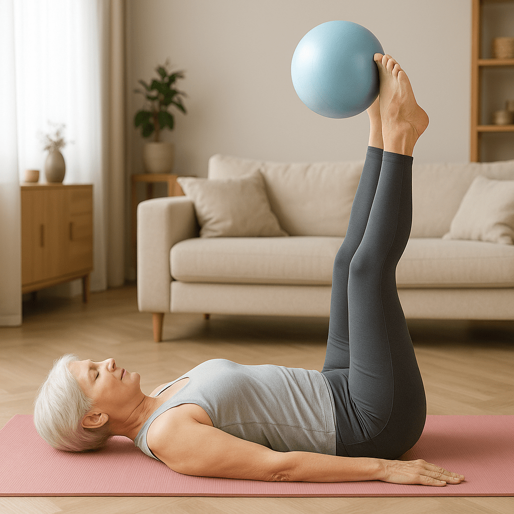Swiss Ball Vitalité 55+ femme exercice ballon sur pieds