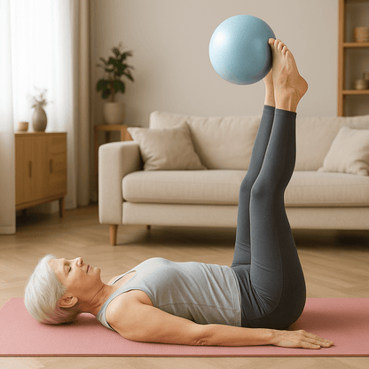 Swiss Ball Vitalité 55+ femme exercice ballon sur pieds