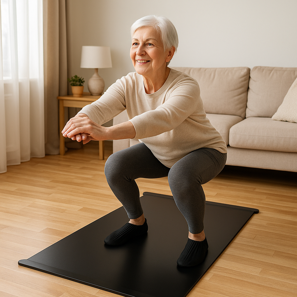 tapis de yoga noir femme 67 ans squat 